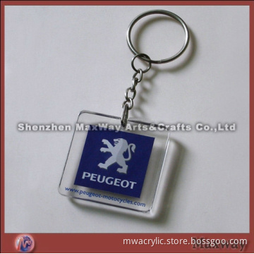 Decent clear polished square promotional acrylic/lucite key chain/ring/holder with your picture or a